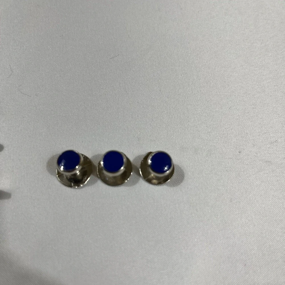 Cufflinks and Studs Set Blue Silver Tone Formal Textured